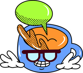 Groovy coffee cup character illustration