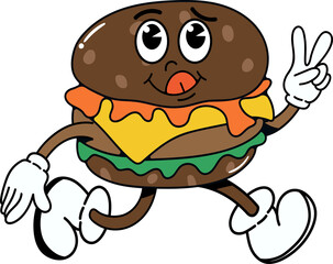 Groovy hamburger character illustration