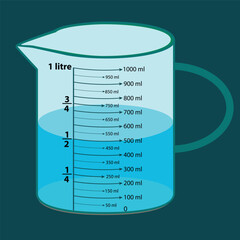 Scale measuring jug 800ml. with measuring scale. Beaker for chemical experiments in the laboratory. Vector illustration