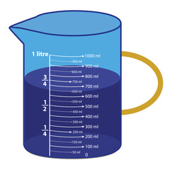 The scale measuring jug. with measuring scale. Beaker for chemical experiments in the laboratory. Vector illustration