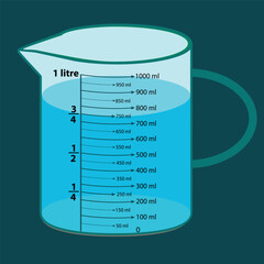 The scale measuring jug. with measuring scale. Beaker for chemical experiments in the laboratory. Vector illustration