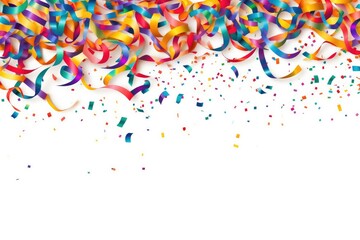 Fototapeta premium Colorful party streamers and confetti isolated on a white background.