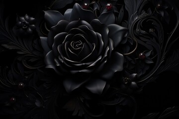 Black rose with golden tones on a black background.