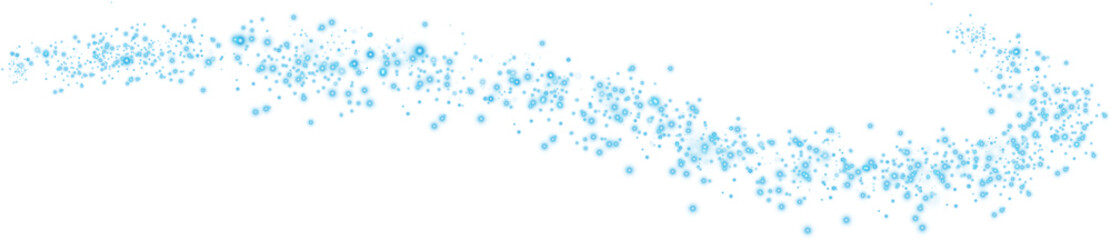 Glow light effect. Blue glitter and bokeh on transparent backdrop. Luxury particles with stardust. Magic Christmas composition. Special shine for poster or advertising. PNG.