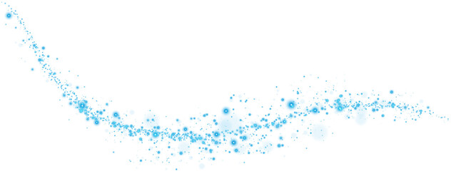 Glow light effect. Blue glitter and bokeh on transparent backdrop. Luxury particles with stardust. Magic Christmas composition. Special shine for poster or advertising. PNG.