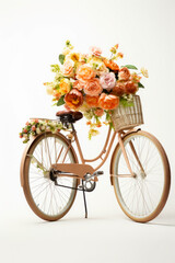 Fototapeta na wymiar Bicycle with basket of flowers on the front wheel and basket of flowers on the back wheel.