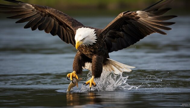 bald eagle catching fish