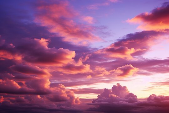 Pink, orange, and purple sunset with clouds in the sky.