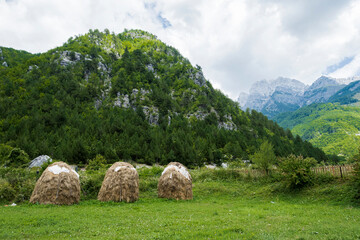 Balls of hay for the animals in the meadow