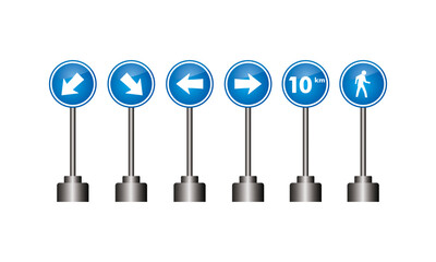 Direction signs on highway with little 3d design