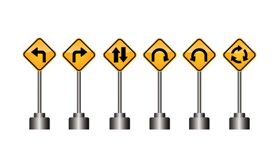 Direction signs on highway with little 3d design