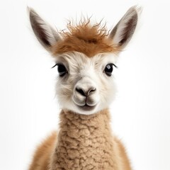 Fototapeta premium a cute baby Llama face infront in white background