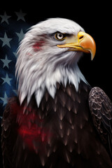 Bald eagle portrait on grunge USA flag background