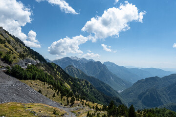 Fototapeta na wymiar Albanian mountain Alps. Mountain landscape, picturesque mountain view in the summer, large panorama
