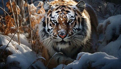 Fototapeta na wymiar Siberian Tiger in jungle snow