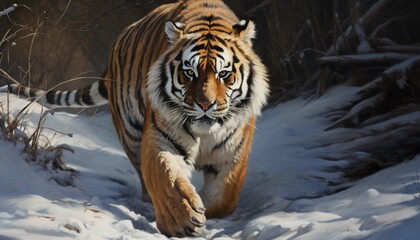 Siberian Tiger in jungle snow