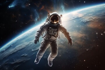 Astronaut universe filled with stars, nebulas, galaxies and planets generative ai