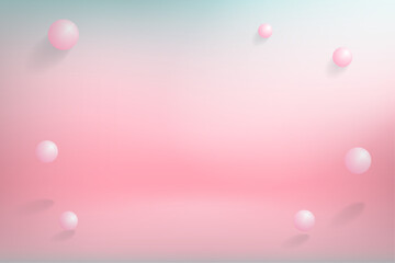 3d Pink pastel interior studio background with bright pink bubbles. Empty Pastel Pink room. Vector Illustration. 