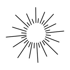 Cute doodle hand drawn sunbeams. Vector minimalistic image isolated on a white background, rays of different lengths.