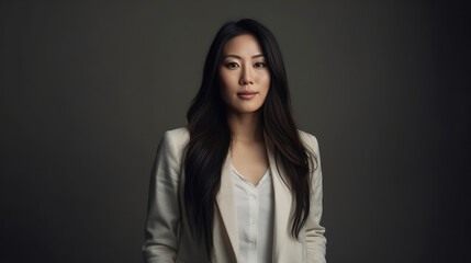 Obraz premium Asian woman in 30s, long black hair, off-white suit