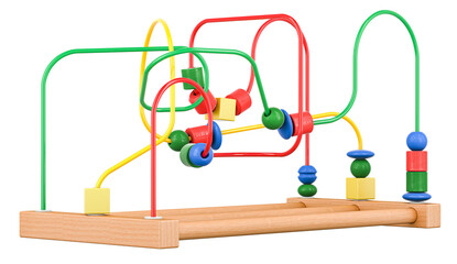 Wooden Wire Bead Maze, educational toy. 3D rendering isolated on transparent background