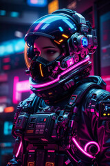 Fototapeta premium Cyberpunk Girl Astronaut on Abstract Bright Background
