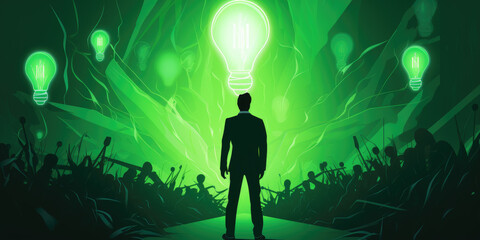 silhouette of a person having an idea, lightbulb