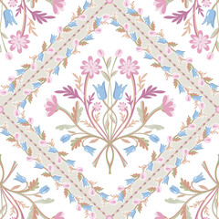 French Country Seamless Pattern with Floral Elements - 638813767