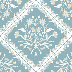 French Country Seamless Pattern with Floral Elements - 638813968