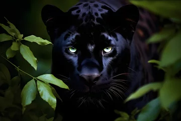 Foto op Plexiglas portrait of a black panther in the jungle, with beautiful eyes © Kodjovi