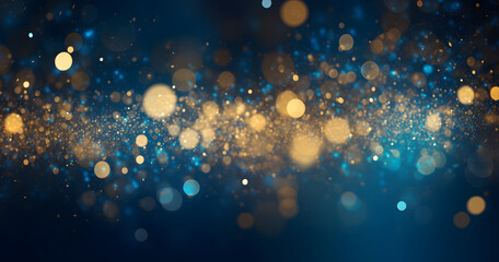 abstract background Gold foil texture. Holiday concept. with Dark blue and gold particle. Christmas Golden light shine particles bokeh on navy blue background.  - Powered by Adobe
