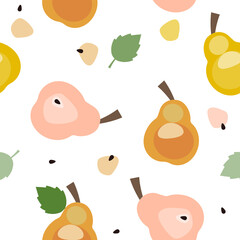 Seamless fruit pattern with pears. Vector illustration in flat style - 638815322