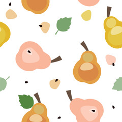 Seamless fruit pattern with pears. Vector illustration in flat style - 638815324