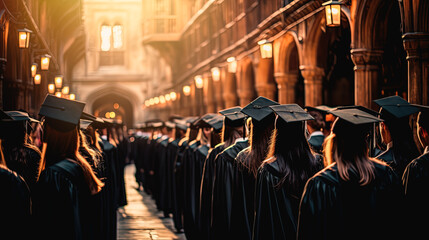 Naklejka premium Large group of students attending graduation. Generative AI