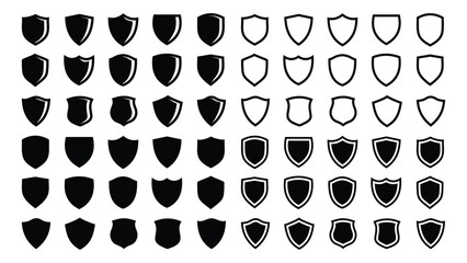 Set of security shield icons. Protect shield security line. Shield badge quality symbol. Vector illustration - obrazy, fototapety, plakaty