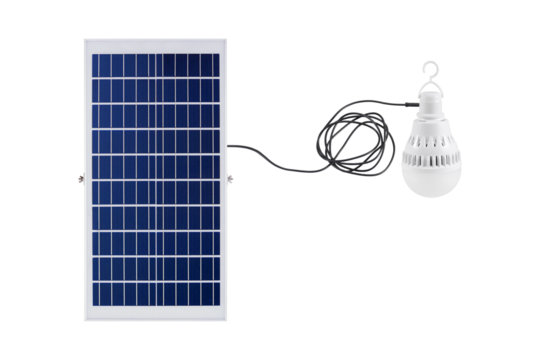 Solar panel with LED lights blub  isolated on white background