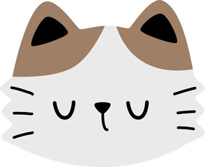 sleeping brown cat head flat style cartoon doodle element illustration