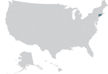 Blue Map of US federal state of Connecticut within gray map of United States of America