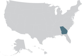 Blue Map of US federal state of Georgia within gray map of United States of America