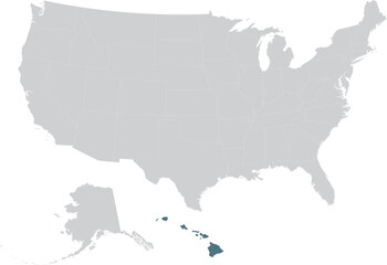 Fototapeta na wymiar Blue Map of US federal state of Hawaii Islands within gray map of United States of America