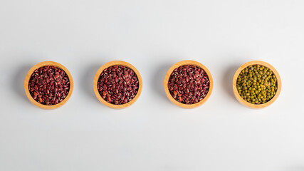 Mung beans and Red kidney beans in a basket wooden on white background