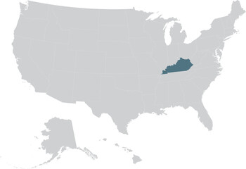 Fototapeta premium Blue Map of US federal state of Kentucky within gray map of United States of America