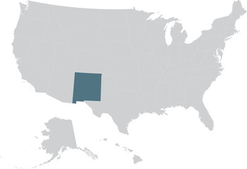 Blue Map of US federal state of New Mexico within gray map of United States of America