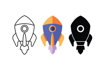 Rocket icon illustration with color, outline and black icon set