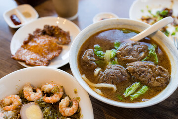 Taiwan local food braised beef noodles bowl