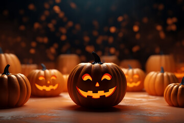 Fototapeta premium Halloween background group of spooky pumpkin halloween design 3d illustration