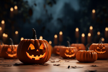 Halloween background group of spooky pumpkin halloween design 3d illustration - obrazy, fototapety, plakaty
