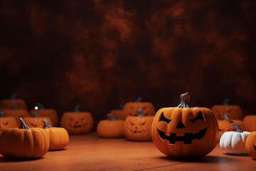Halloween background group of spooky pumpkin halloween design 3d illustration
