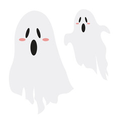 Clipart on white background of two ghosts. Hand drawn vector illustration. Concept for fashion, textile print, books, birthday invitations, greeting cards, posters. Vector illustration.