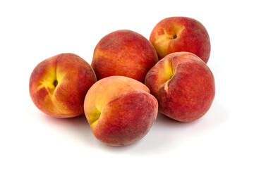 Fresh peaches, isolated on white background.